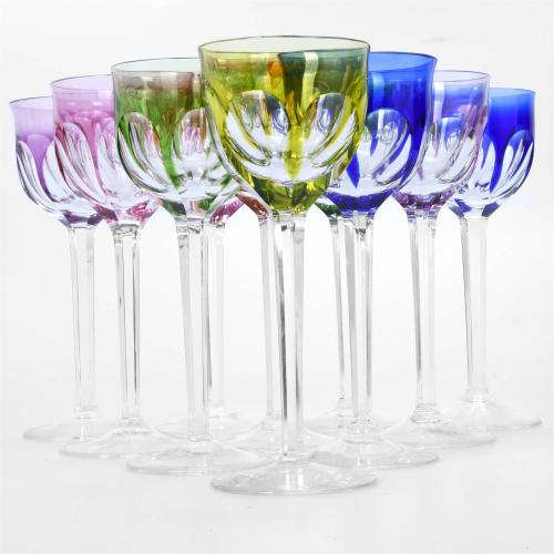 MOSER MANUFACTURE. SET OF TEN CZECHOSLOVAKIAN WINE GLASSES,