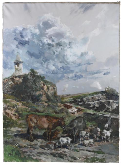 RICARD ARENYS GALDON (1914-1977). "LANDSCAPE WITH LIVESTOCK".