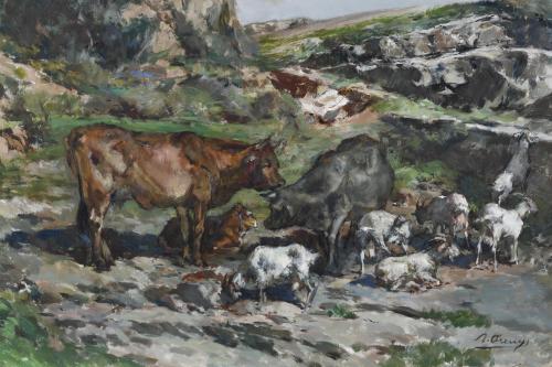 RICARD ARENYS GALDON (1914-1977). "LANDSCAPE WITH LIVESTOCK