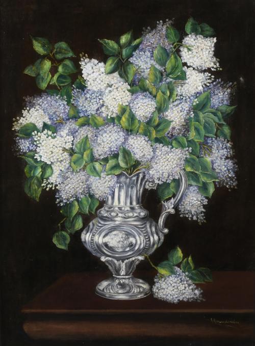 ÁNGELES AMUNDARAIN (20TH CENTURY). "LILACS STILL LIFE".