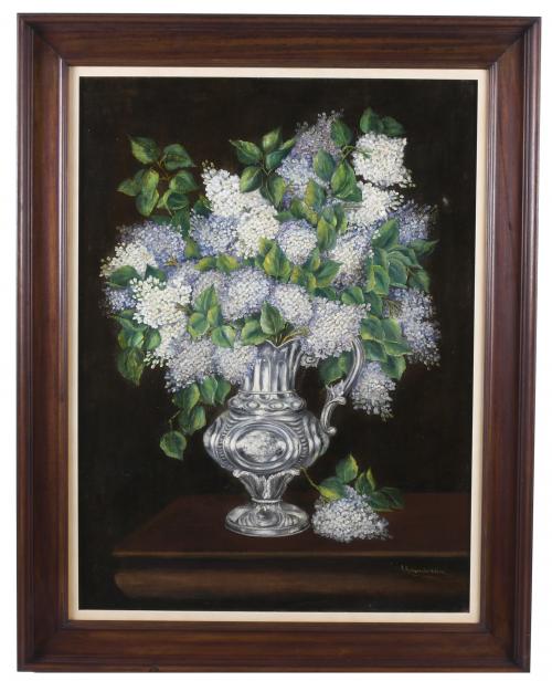 ÁNGELES AMUNDARAIN (20TH CENTURY). "LILACS STILL LIFE".