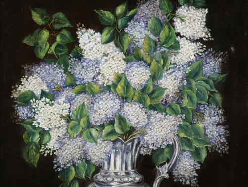 ÁNGELES AMUNDARAIN (20TH CENTURY). "LILACS STILL LIFE".