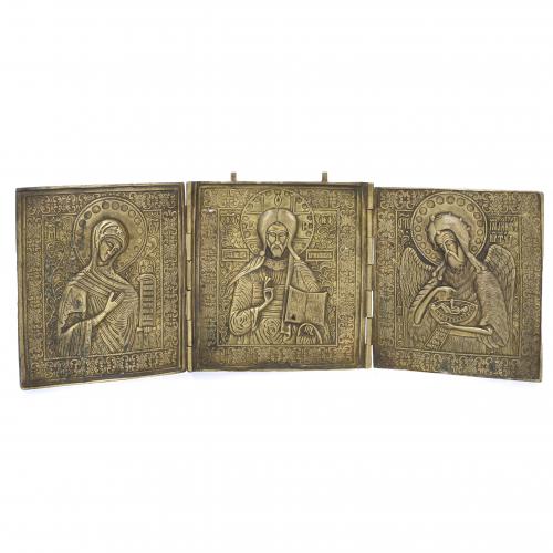 RUSSIAN TRAVEL TRIPTYCH ICON, LATE 19TH CENTURY-EARLY 20TH CENTURY.