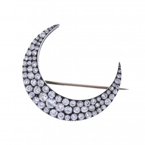 HALF MOON DIAMONDS BROOCH.