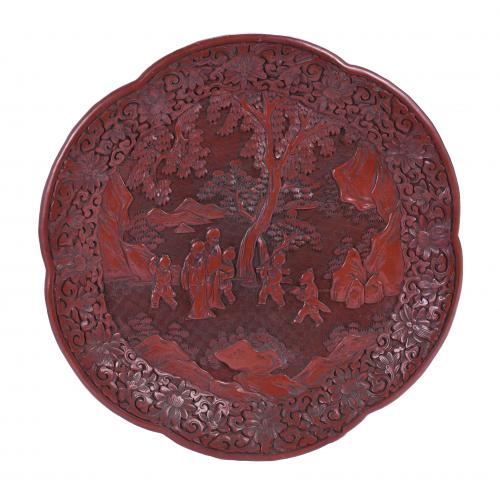 CHINESE CINNABAR DISH, LATE 19TH CENTURY.