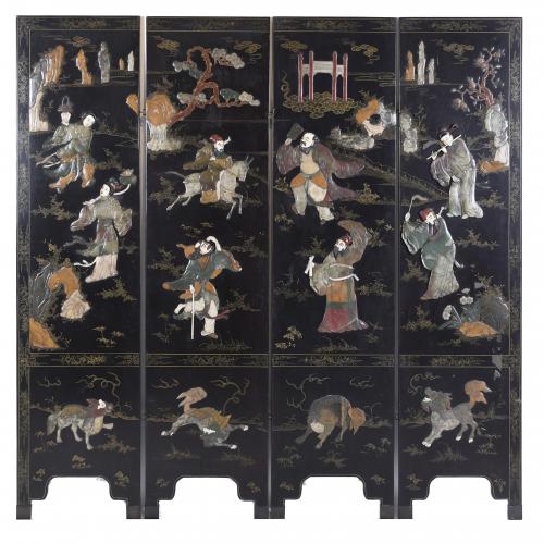 CHINESE FOUR-LEAF FOLDING SCREEN, EARLY 20TH CENTURY.