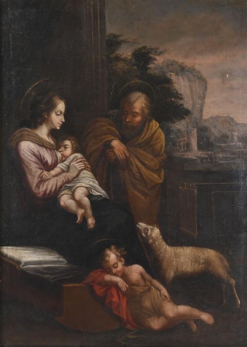 ITALIAN OR FRENCH SCHOOL, 17TH CENTURY. "HOLY FAMILY WITH SAINT JOHN".