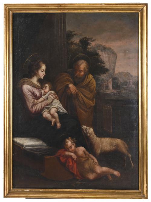 ITALIAN OR FRENCH SCHOOL, 17TH CENTURY. "HOLY FAMILY WITH S