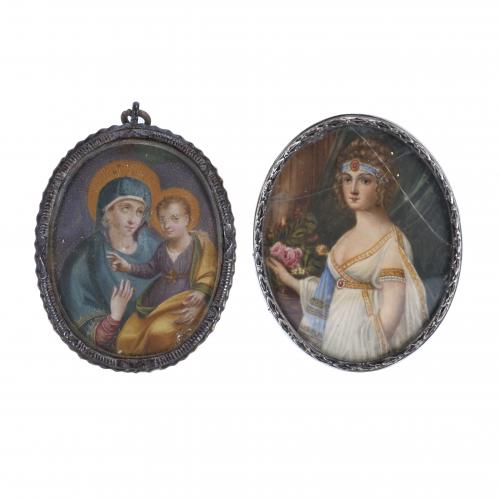 19TH-20TH CENTURY SPANISH SCHOOL. "MADONNA WITH CHILD" AND "LADY".