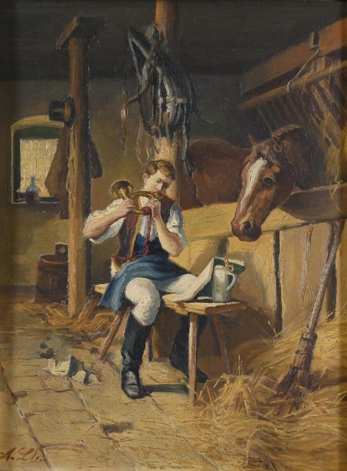 ATTRIBUTED TO THE ENGLISH SCHOOL, 19TH-20TH CENTURY. "BUGLE REHEARSAL".