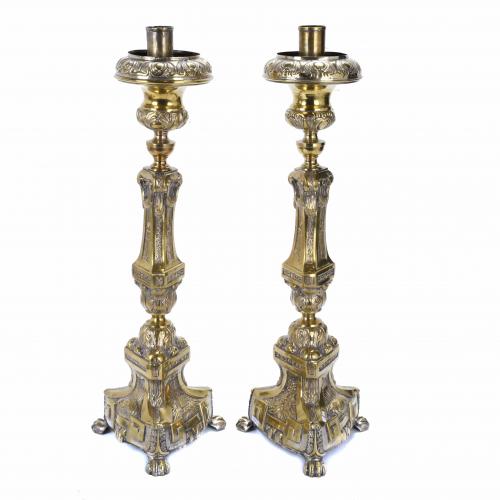 PAIR OF SPANISH TABLE TORCH HOLDERS, MID 20TH CENTURY.