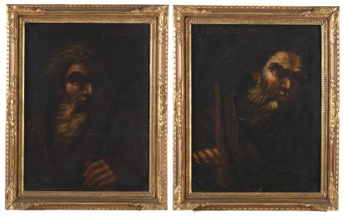 17TH CENTURY SPANISH SCHOOL. "SAINT SIMON" AND "SANTIAGO THE YOUNGER".