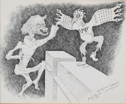 ÀNGEL PLANELLS (1901-1989). "COMPOSITION WITH FANTASTIC CREATURES", 1977.