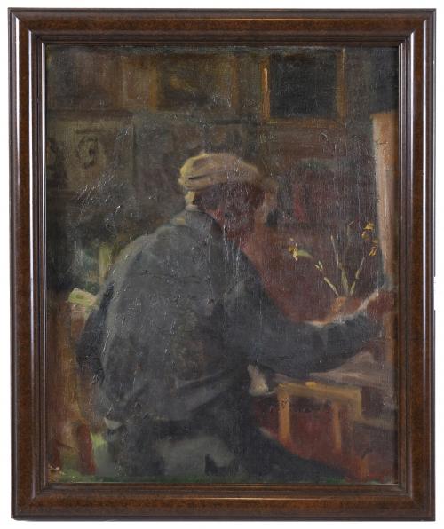 OLEGUER JUNYENT SANS (1876-1958). "PINTOR ANTE EL CABALLETE, PROBABLEMENTE AUTORRETATO DEL ARTISTA".