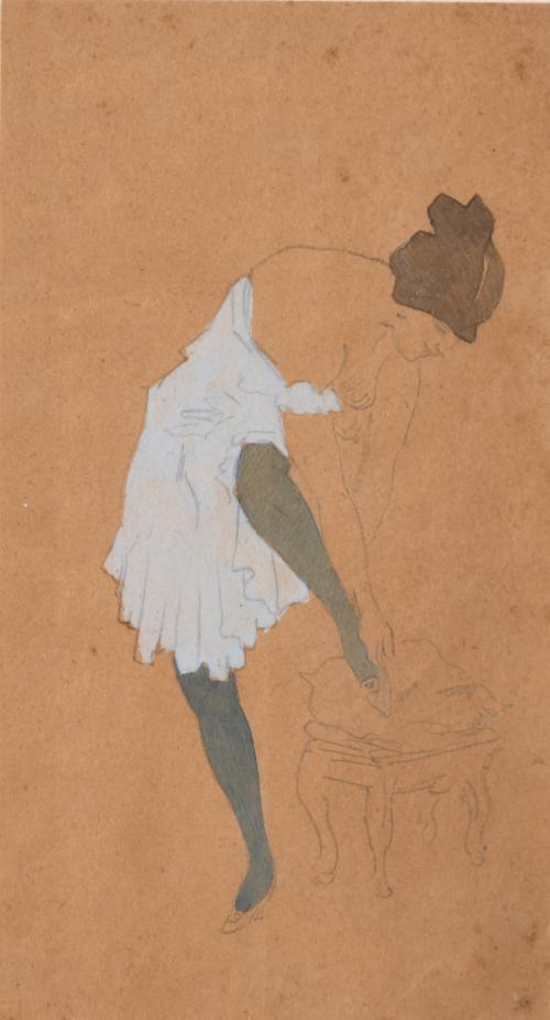 CATALAN SCHOOL, EARLY 20TH CENTURY. FOLLOWER OF XAVIER GOSÉ (1876-1915). "GIRL GETTING DRESSED". 