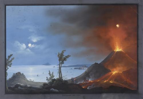 ESCUELA NAPOLITANA, PRIMER TERCIO DEL SIGLO XIX. "ERUPCIÓN DE UN VOLCÁN", 1834. 