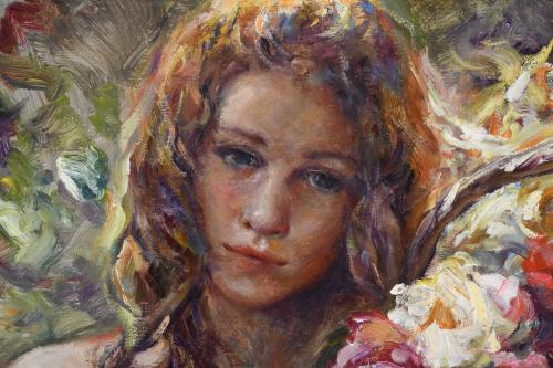 JOSÉ ROYO (1941).  "GIRL WITH A BASKET OF FLOWERS".