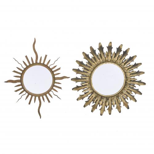 TWO SPANISH SUN-SHAPED WALL MIRRORS, MID 20TH CENTURY.