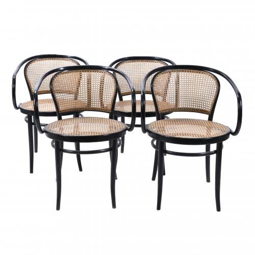 AUGUST THONET (1859-1910). SET OF FOUR B9 CHAIRS WITH ARMCH