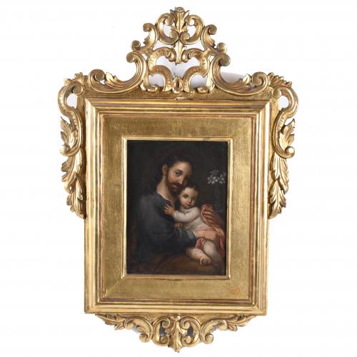 SPANISH OR COLONIAL SCHOOL, 18TH CENTURY. "SAINT JOSEPH AND CHILD".