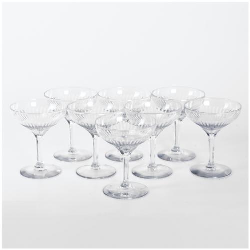 SET OF EIGHT FRENCH CHAMPAGNE GLASSES, 1940'S.