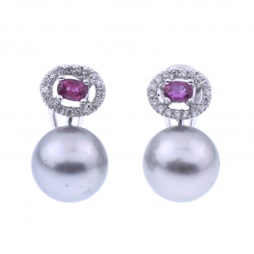 EARRINGS WITH TAHITI PEARL, RUBY AND DIAMONDS.