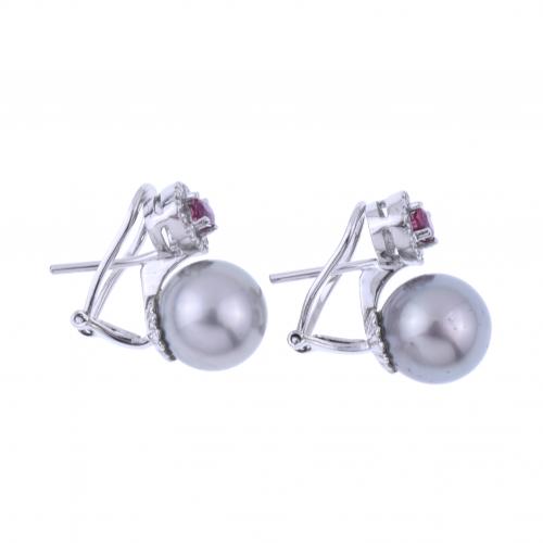 EARRINGS WITH TAHITI PEARL, RUBY AND DIAMONDS.