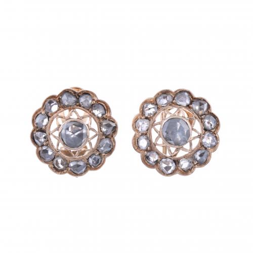 OLD DIAMONDS ROSETTE EARRINGS.