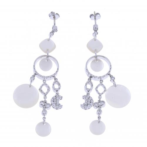 FANTASY LONG EARRINGS WITH DIAMONDS AND MOTHER-OF-PEARL.