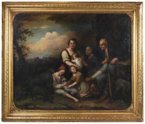 ATTRIBUTED TO THE DUTCH OR ENGLISH SCHOOL, 19TH CENTURY. "FAMILY OF PEASANTS".