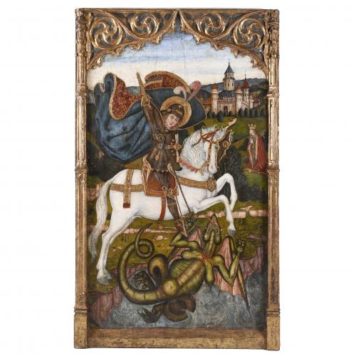 ARAGONESE SCHOOL, LATE 15TH CENTURY -  EARLY DECADES 16TH CENTURY. "SAINT GEORGE SLAYING THE DRAGON".