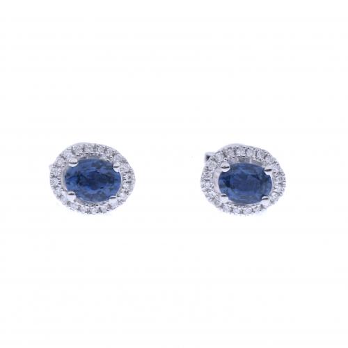 SAPPHIRE AND DIAMONDS ROSETTE EARRINGS.