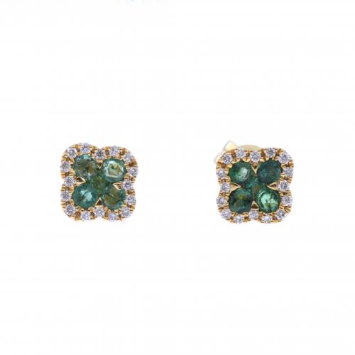 EMERALDS AND DIAMONDS CLOVER EARRINGS.