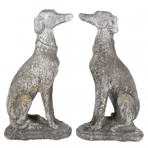 PAIR OF DECORATIVE SEATED GREYHOUNDS FOR GARDEN, 20TH CENTURY.