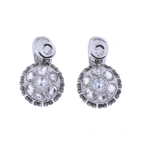 ANTIQUE LONG EARRINGS WITH DIAMONDS ROSETTES.