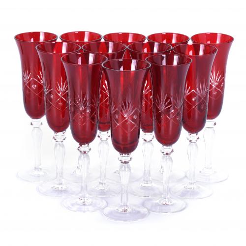 SET OF TWELVE BOHEMIA CAVA GLASSES, 20TH CENTURY.