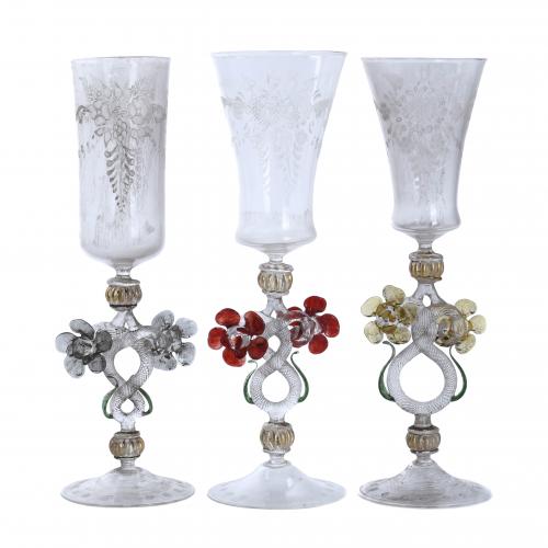 THREE VENETIAN GLASSES, FIRST THIRD OF THE 20TH CENTURY.