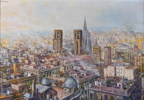 RAMON CAPMANY (1899-1992). "VISTA DEL PERFIL URBANO DE BARCELONA Y SU CATEDRAL".