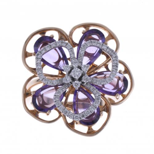 FLORAL RING WITH AMETHYST AND DIAMONDS.