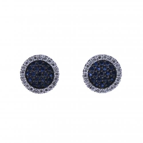 BUTTON EARRINGS WITH DIAMONDS AND SAPPHIRES.