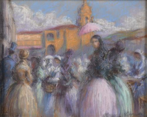 MANUEL LOSADA (1865-1949). "ESCENA DE MERCADO".