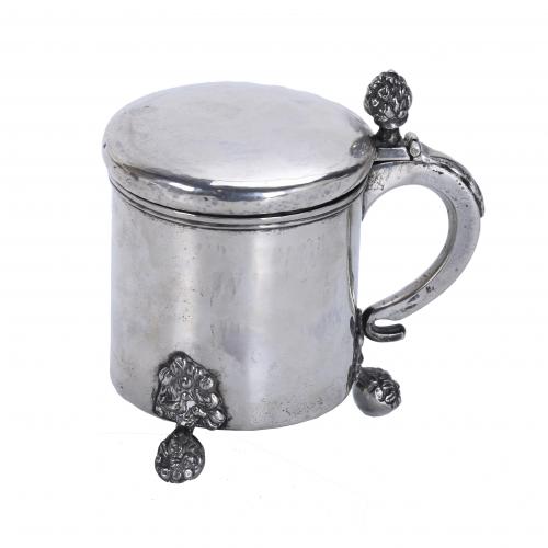 SILVER LIDDED CAN, PROBABLY 19TH CENTURY. 