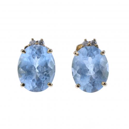 PENDIENTES CON TOPACIOS AZULES  Y DIAMANTES.