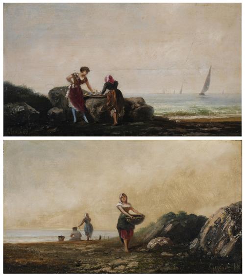 BENET MERCADE (1821-1897). "SHELLFISH GATHERERS", 1892.