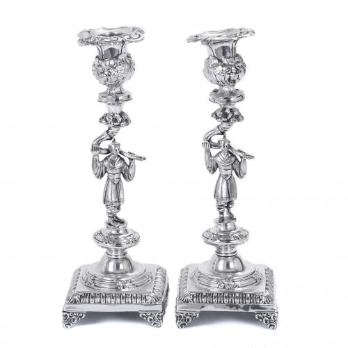 PAIR OF BARCELONA SILVER CANDLESTICKS, PROBABLY SECOND HALF OF THE 19TH CENTURY.