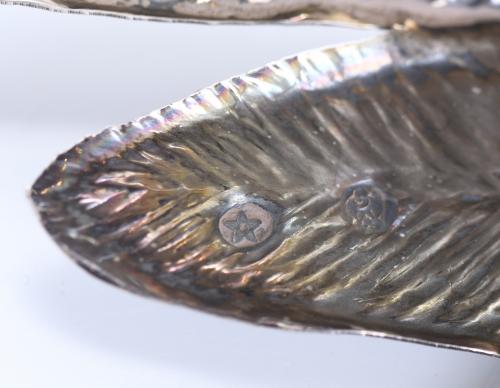 TWO LARGE SPANISH PHEASANTS IN SILVER, MID 20TH CENTURY.