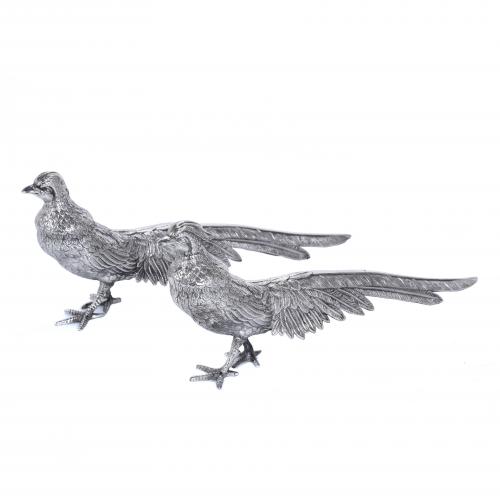 TWO SPANISH SILVER PHEASANTS, MID 20TH CENTURY.