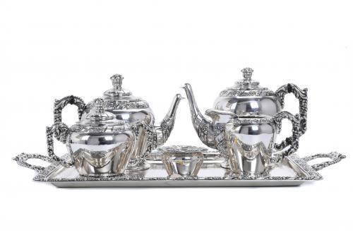 SPANISH SILVER COFFEE AND TEA SET, MID 20TH CENTURY.