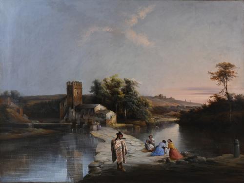 MANUEL BARRÓN (1814-1884).  "VIEW WITH A MILL IN ALCALÁ DE GUADAIRA". 