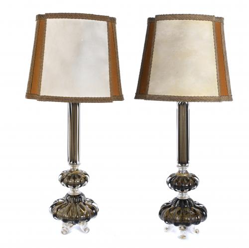 ERMANNO TOSO & ERCOLE BAROVIER (20TH CENTURY). PAIR OF ITALIAN TABLE LAMPS.